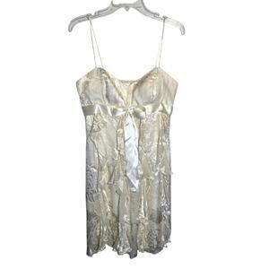 Vintage Betsy & Adam by Linda Bernell Cream Silk Floral Ruffle Formal Dress